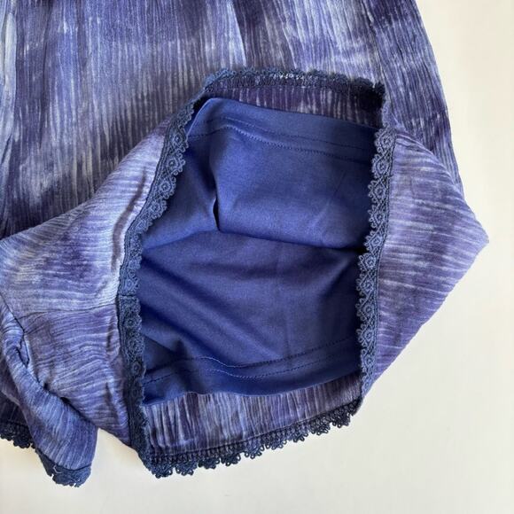 Crescent Blue Tie Dye Boho Style Sleeveless Surplice Neckline Romper Medium - Picture 7 of 11